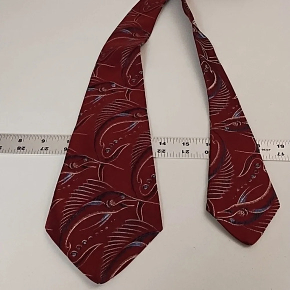Vintage Handcrafted Tie Swordfish Marlin Ocean Fisherman Burgundy Blue Retro - Picture 5 of 6